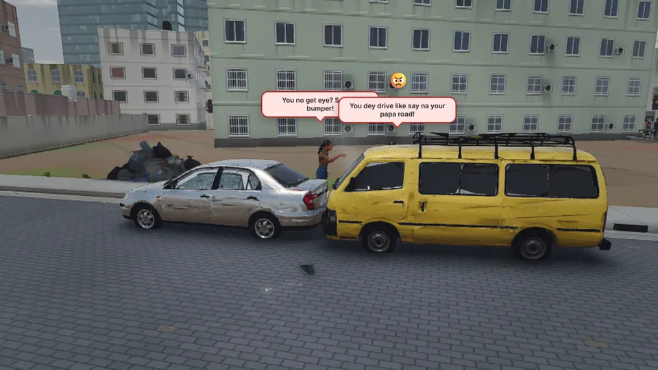 A danfo and a car after a fender-bender, drivers arguing